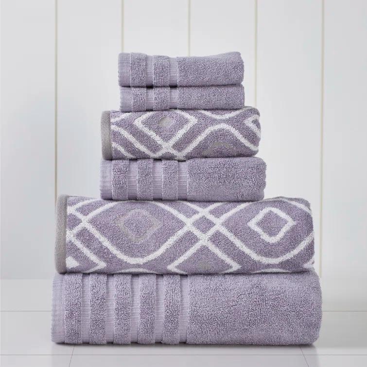Modern Threads Modern Threads Oxford 6-Piece Yarn Dyed Jacquard & Solid Towel Set – 100% Combed Cotton, Quick Dry & Absorbent Bath, Hand & Washcloths