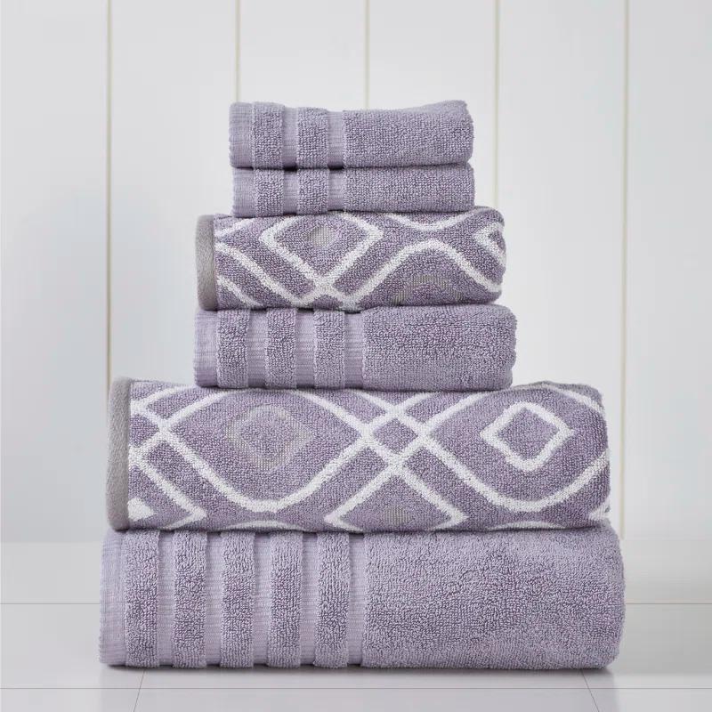 Modern Threads Modern Threads Oxford 6-Piece Yarn Dyed Jacquard & Solid Towel Set – 100% Combed Cotton, Quick Dry & Absorbent Bath, Hand & Washcloths