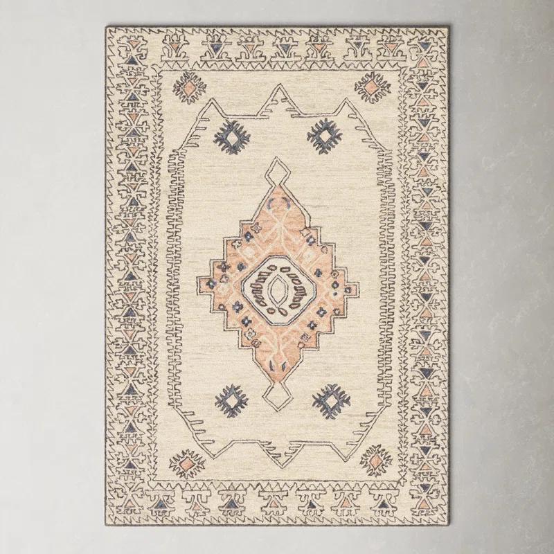 Moore Southwestern Hand Tufted Wool Peach/Dusty Pink/Ivory/Light Gray Area Rug