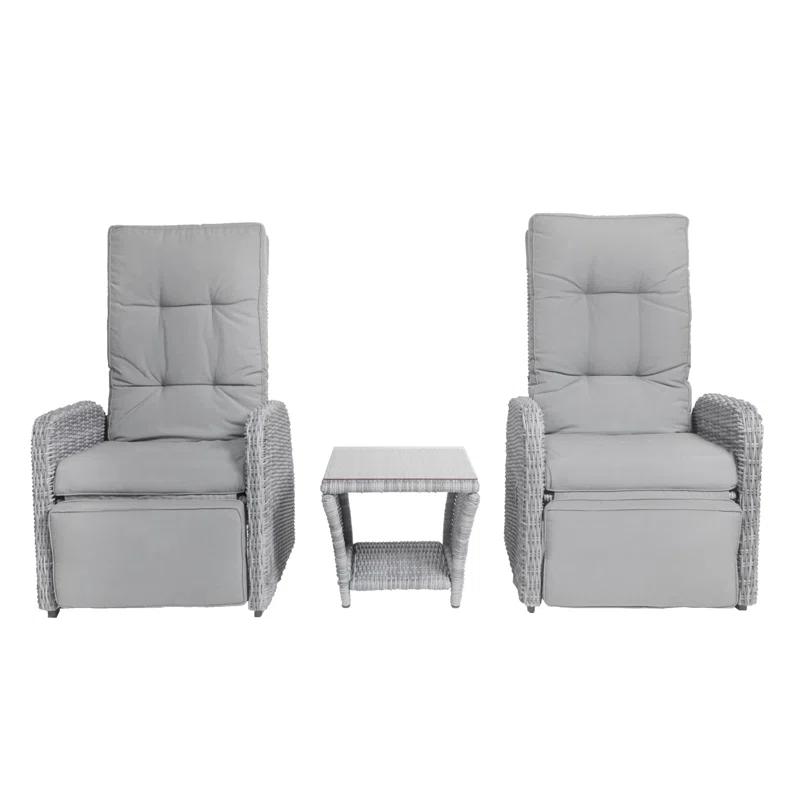 Elle Decor Vallauris 3-Piece Outdoor Reclining Chair Set, Grey