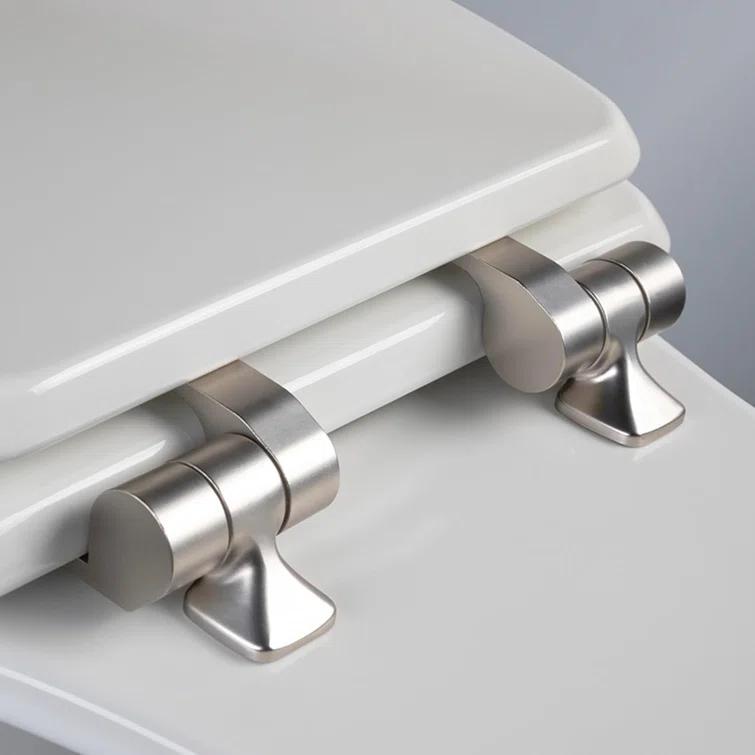 Bennett Toilet Seat with Metal Hinges, Slow Close Wood Seat, Easy Install, Elongated, White