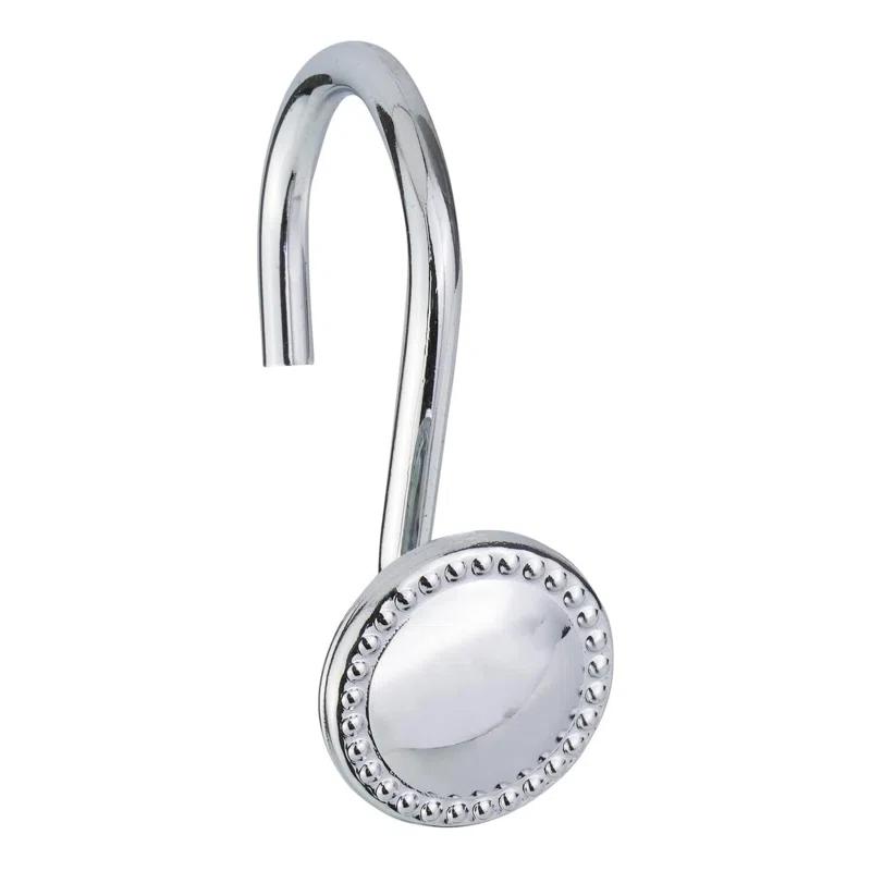 Home Mart Goods 12 Piece Set - Chrome Button Heavy Duty Shower Curtain Hooks Rings Rustproof Metal