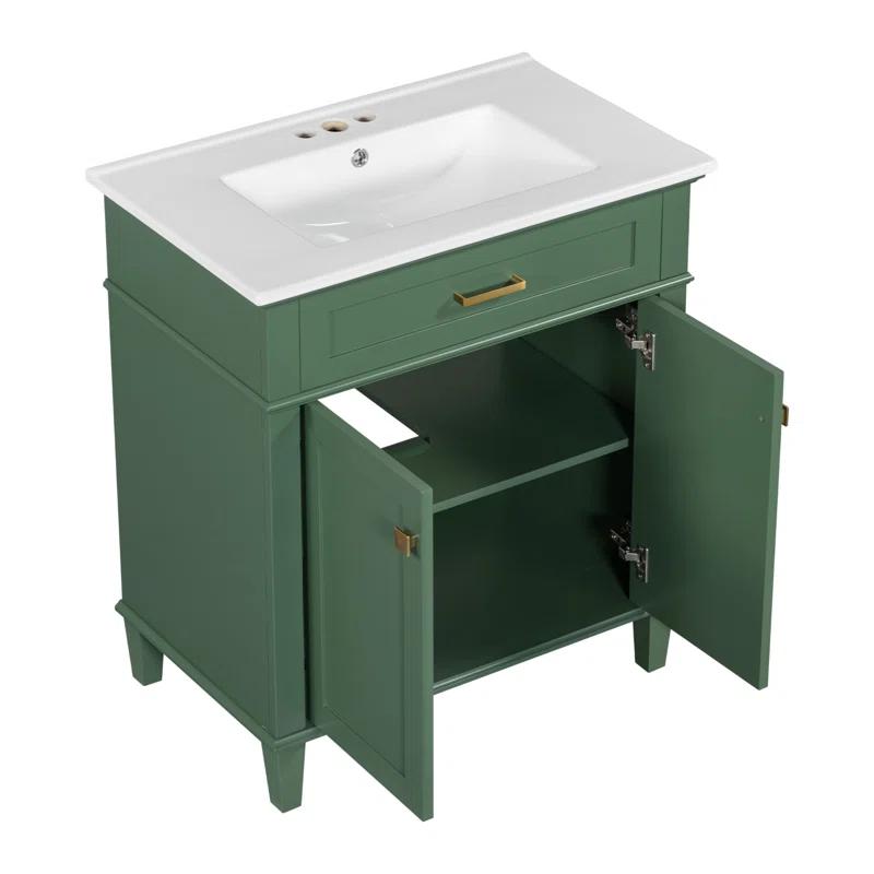 Tryimagine 30-Inch Bathroom Vanity With Ceramic Basin,  Soft Close Door And Adjustable Shelves