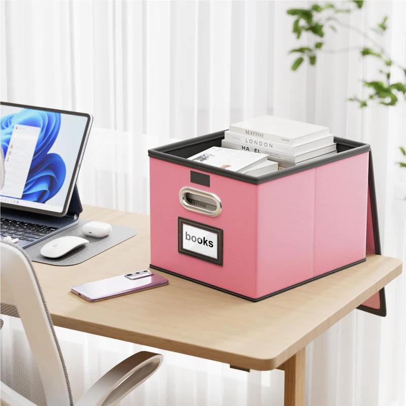 BEACHWATER POOL & SPA, LLC Upgraded File Organizer Box, Collapsible Leather Document Organizer, Hanging File Folder Organizer Box With Lid, Decorative Home/Office Filing Box Cabinet For Letter/Legal File Folder Storage