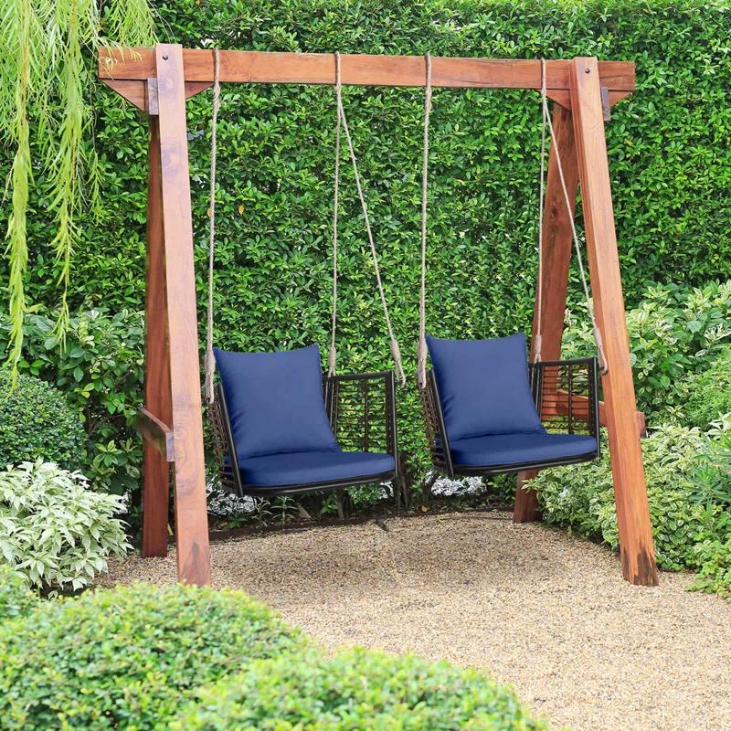 Arlmont & Co. Arlmont & Co. Patio Hanging Rattan Basket Chair Swing Hammock Chair With Seat Cushion
