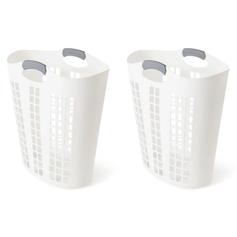 Gracious Living Gracious Living Easy Carry Flex 87 L Plastic Laundry Hamper, White (2 Pack) (Set of 2)