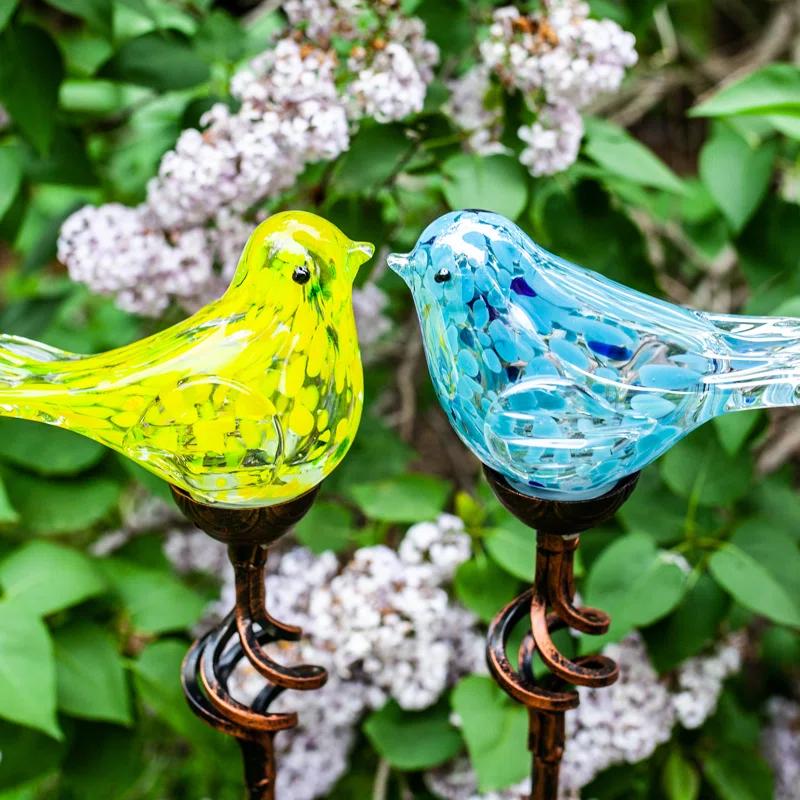 Exhart Exhart Solar Pearlized Hand Blown Glass Bird Garden Stake, 6 by 31 Inches