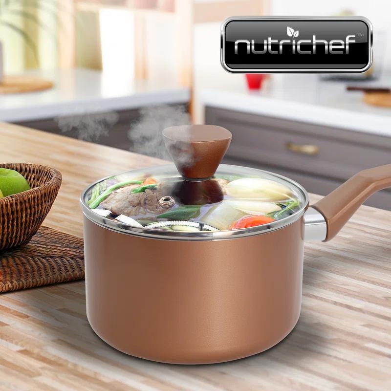 NutriChef Saucepan Pot With Lid - Non-Stick High-Qualified Kitchen Cookware With See-Through Tempered Glass Lids, 2 QT. (Works With Model: NCCWA13BR)
