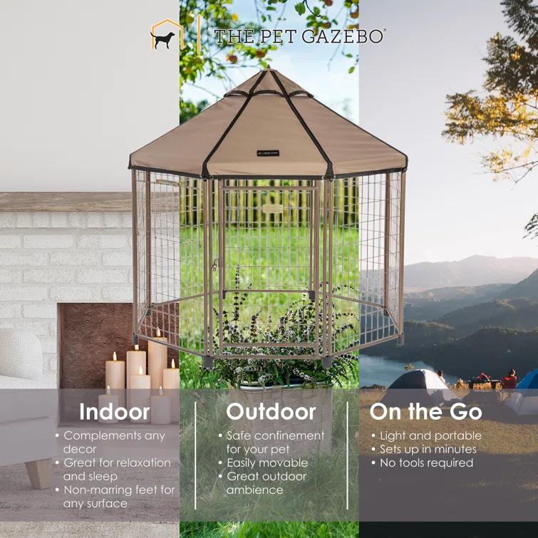 PET GAZEBO Pet Gazebo Dog Kennel Play Pen with Market Top Canopy