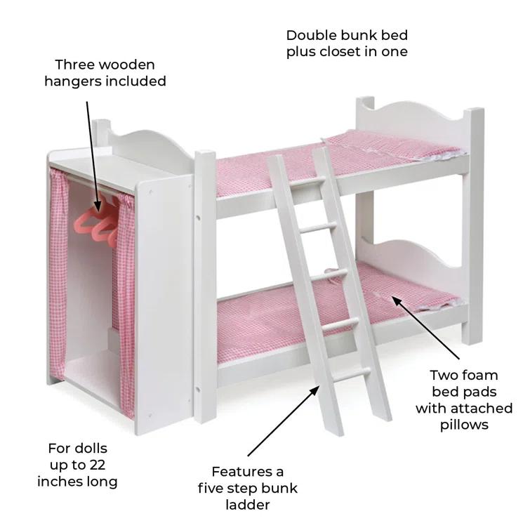 Badger Basket Bunk Beds with Ladder and Storage Armoire for 20" Dolls