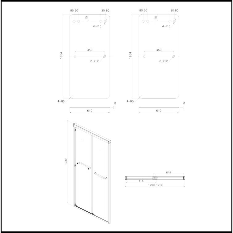 Shower Door 48" W X 76"H Semi-Frameless Bypass Sliding Shower Enclosure
