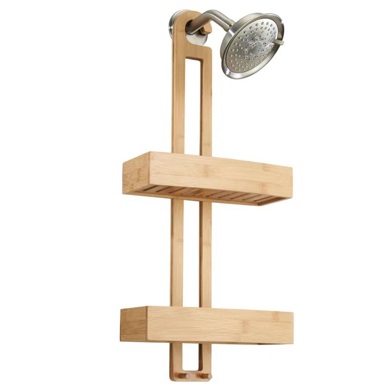 Natural Bamboo Hanging Shower Caddy with Dual Shelves