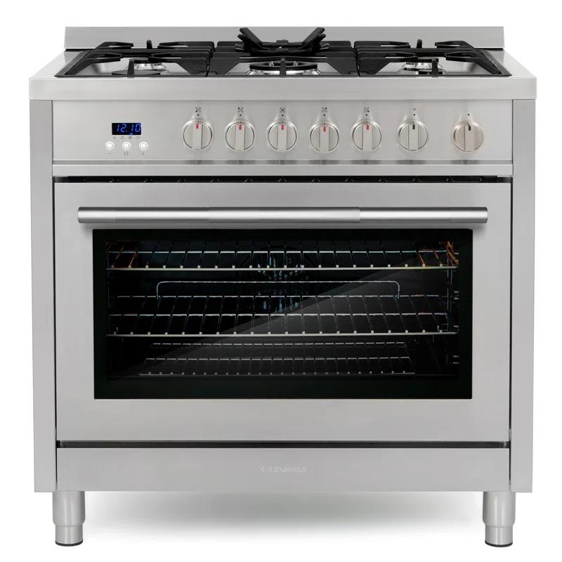 Cosmo Cosmo 36 in. Nebula Collection 3.8 cu. ft. Gas Range, 5 Burners, Rapid Convection Oven, Textured Grip Handle, Stainless Steel COS-965AGFC-202