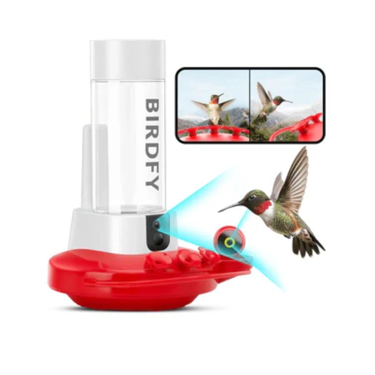 Birdfy NETVUE Birdfy Hummingbird Feeder with 2 Cameras Solar Powered - Dual Smart Cams, 2K HD Wireless for 2 Angels Close-up Bird Watching Outdoor, Instant Notifications (20Oz) (Hum Duo AI Solar)