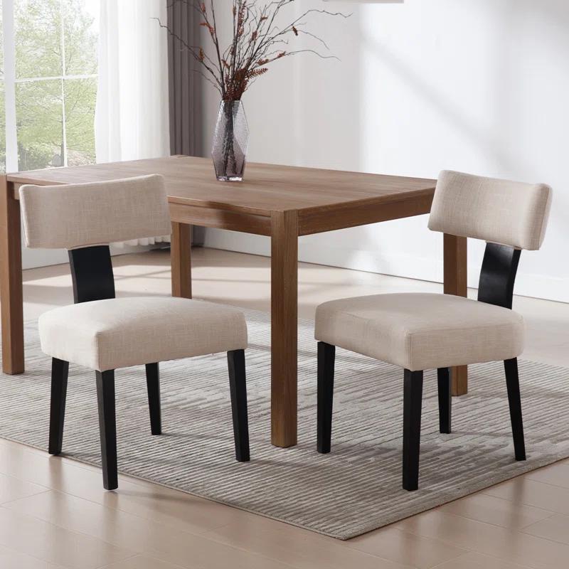 Gracie Oaks Inelda Mid Century Upholstered Dining Chairs Side Chairs Farmhouse Faux Leather Dining Chair with Wood Legs (Set of 2)