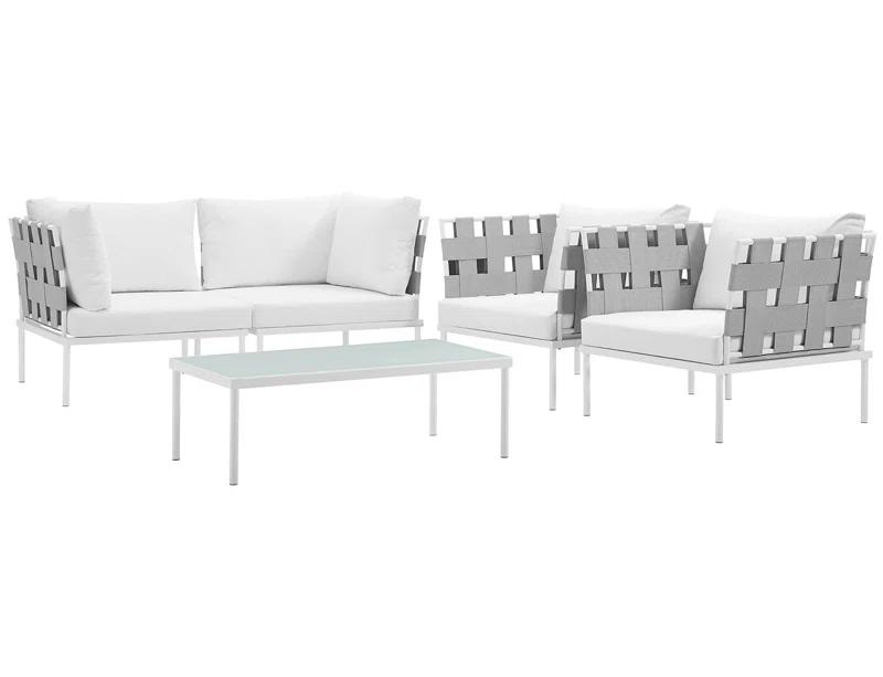 Modway Harmony 5 Piece Outdoor Patio Aluminum Sectional Sofa Set