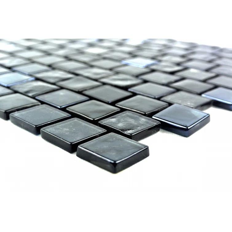 Abolos Landscape 1 in. x 1 in. Translucent Glass Plastic Face Mounted Brick Mosaic Designer Pool Tile