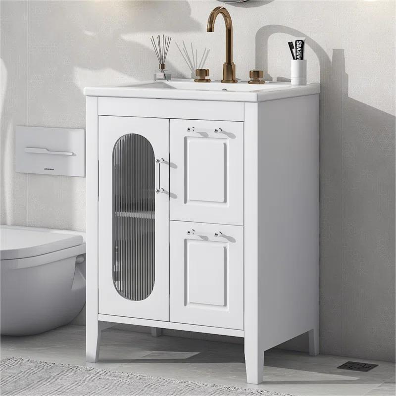 Tryimagine 24" Bathroom Vanity With Sink, Bathroom Vanity Cabinet With Two Drawers And Door, Adjustable Shelf, Solid Wood And MDF