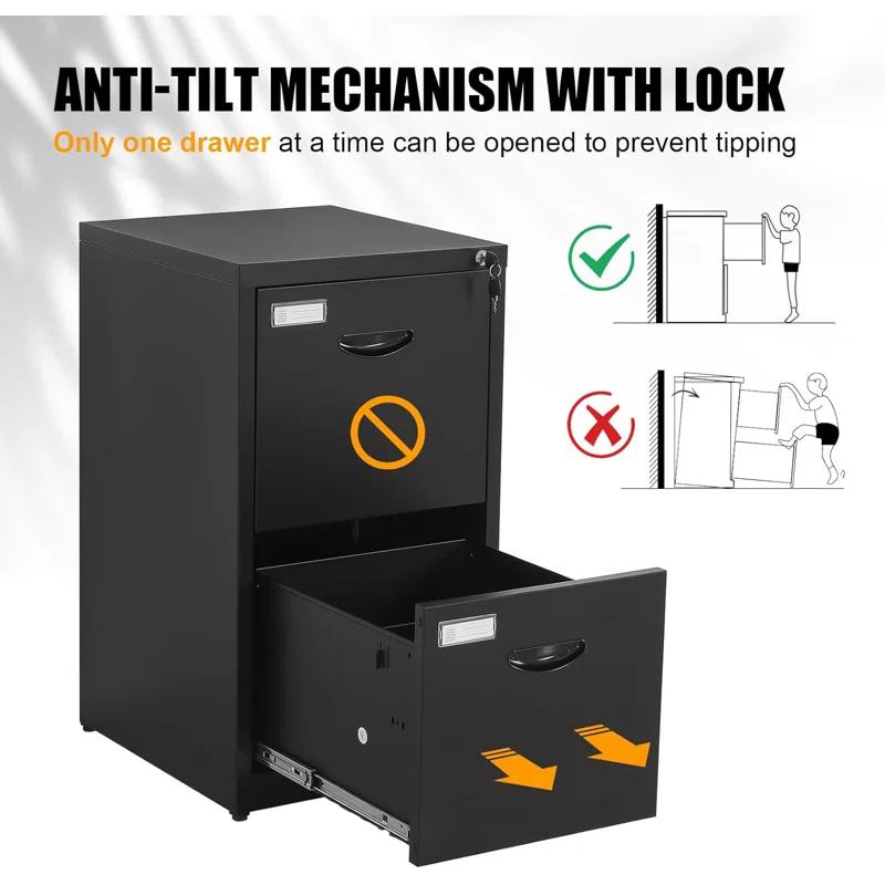 Inbox Zero 2 Drawer File Cabinet With Lock Metal Vertical File Cabinet
