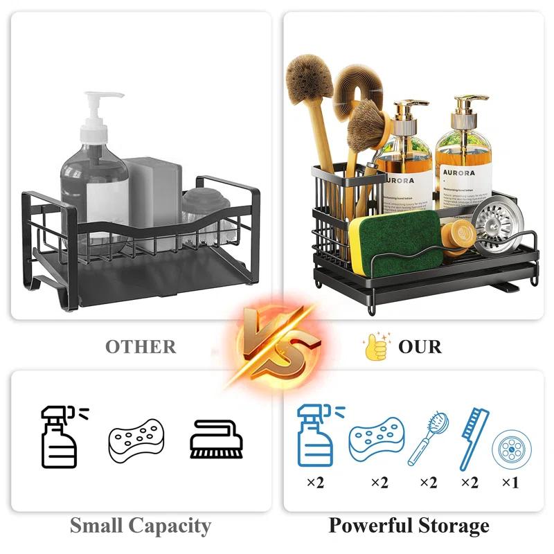 COAHAHA Rust Resistant Stainless Steel Sink Caddy - Large Capacity With Removable Brush Rack