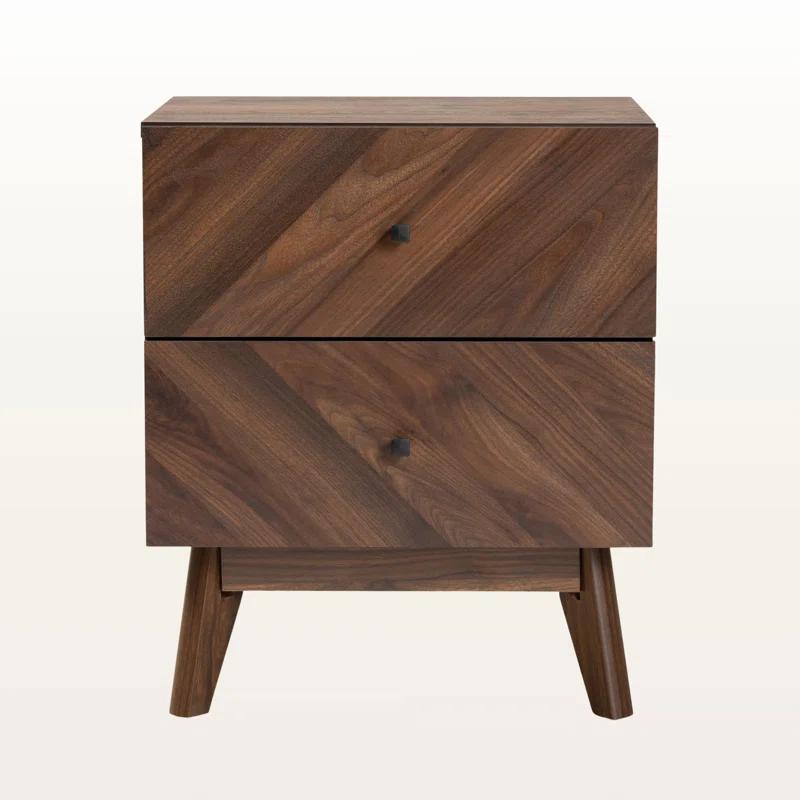 George Oliver Wisp Dark Brown Finish 2-Drawer Nightstand With Wooden Knob, 22.49" H X 18.78" W X 16.03" D