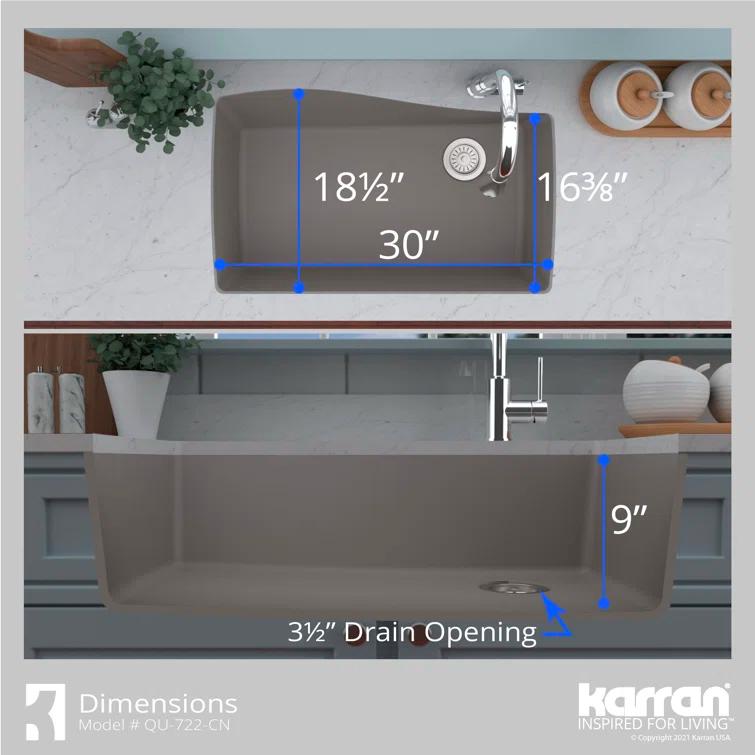 Karran Karran Undermount Quartz Composite 33-1/2'' X 21'' Single Bowl Kitchen Sink QU-722-CN