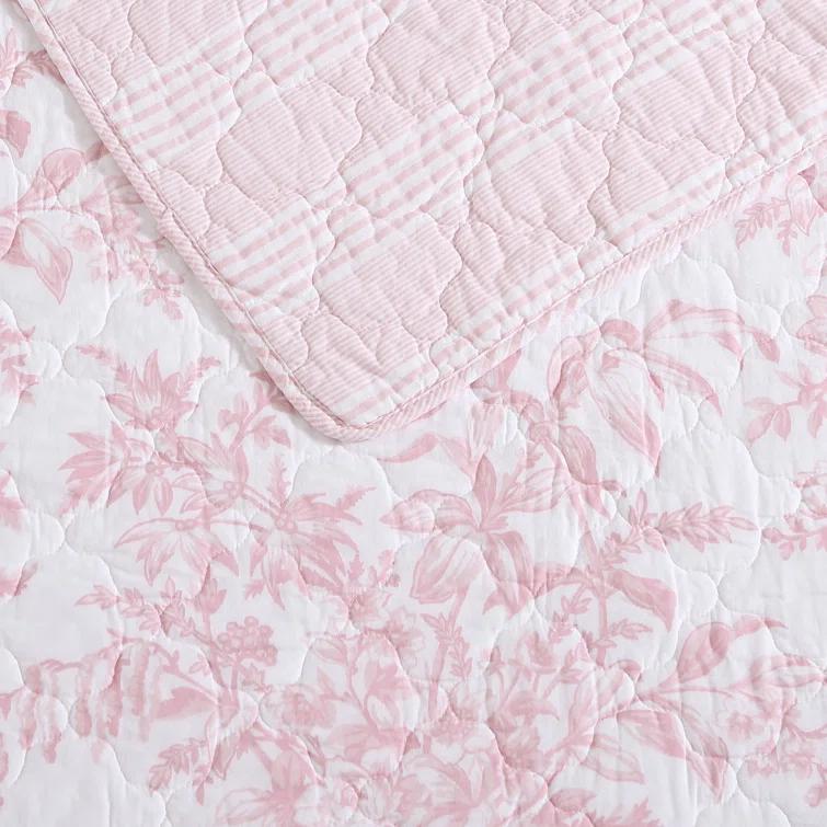 Laura Ashley Bedford Pink Cotton Reversible Quilt Set