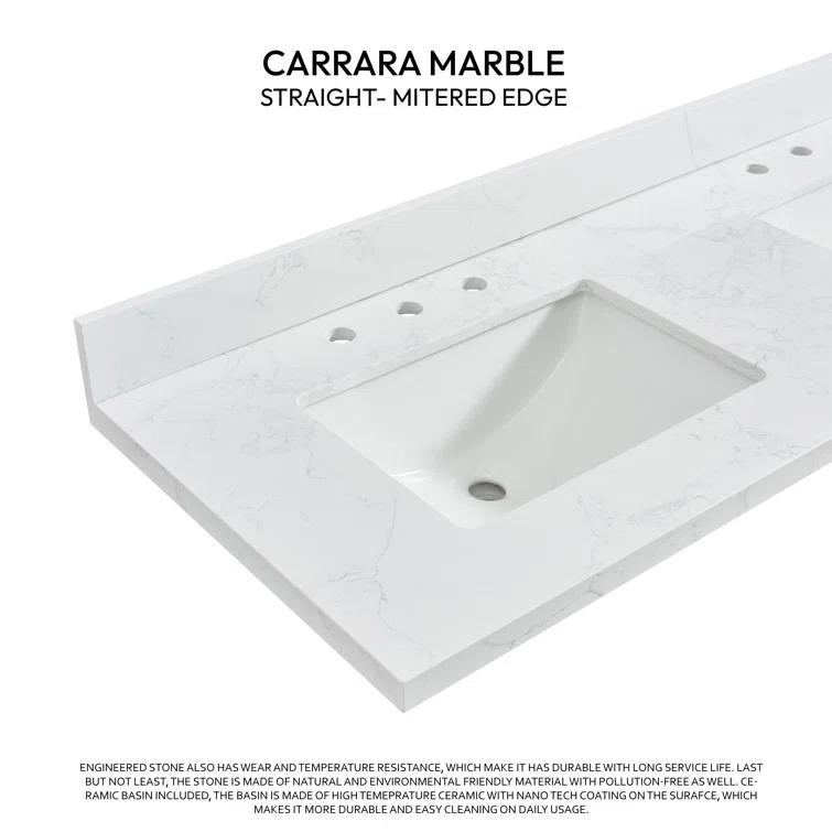 Vinnova Jaen 61'' Engineered Stone Double Vanity Top with Sink and 3 Faucet Holes | Wayfair
