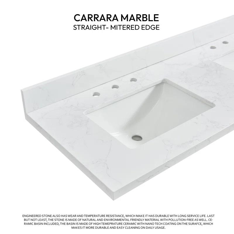 Vinnova Jaen 61'' Engineered Stone Double Vanity Top with Sink and 3 Faucet Holes | Wayfair