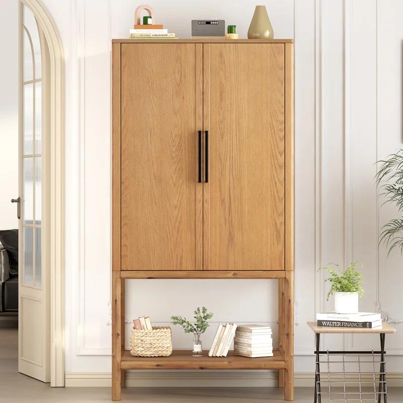 Keyly inc 36.2" W multiple storage functions Oak Veneer Cabinet