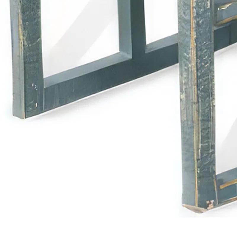 Benjara Rena 3 Piece Nesting Accent Table Set | Geometric Frame | Distressed Pebble Solid Mahogany Wood