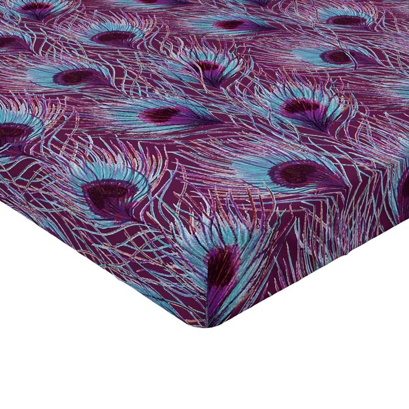 Ambesonne Ambesonne Peacock Feathers Fitted Sheet Tropical Fuzz Art Pale Azure Blue Indigo