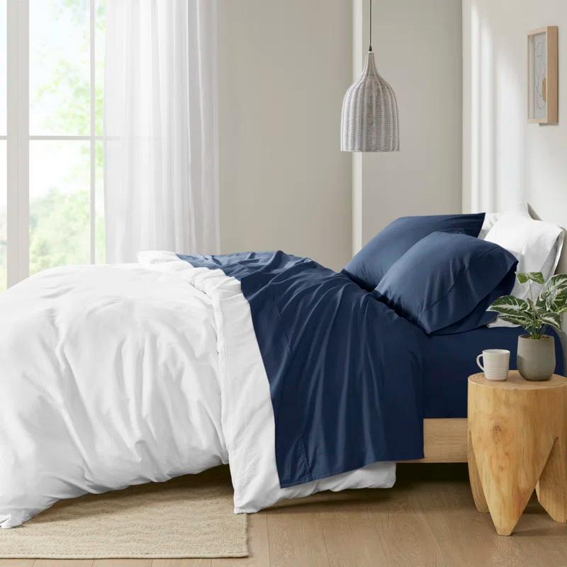 Madison Park Peached Percale 200 Thread Count Relaxed Cotton Percale Sheet Set