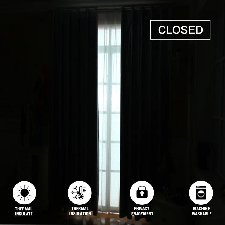 The Twillery Co.® Adona Thermal Insulated Bedroom Curtain Solid Color Room Darkening Blackout Grommet Heat Blocker Curtain Panels with White Liner