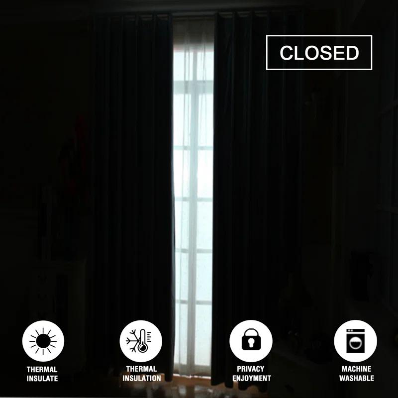 The Twillery Co.® Adona Thermal Insulated Bedroom Curtain Solid Color Room Darkening Blackout Grommet Heat Blocker Curtain Panels with White Liner
