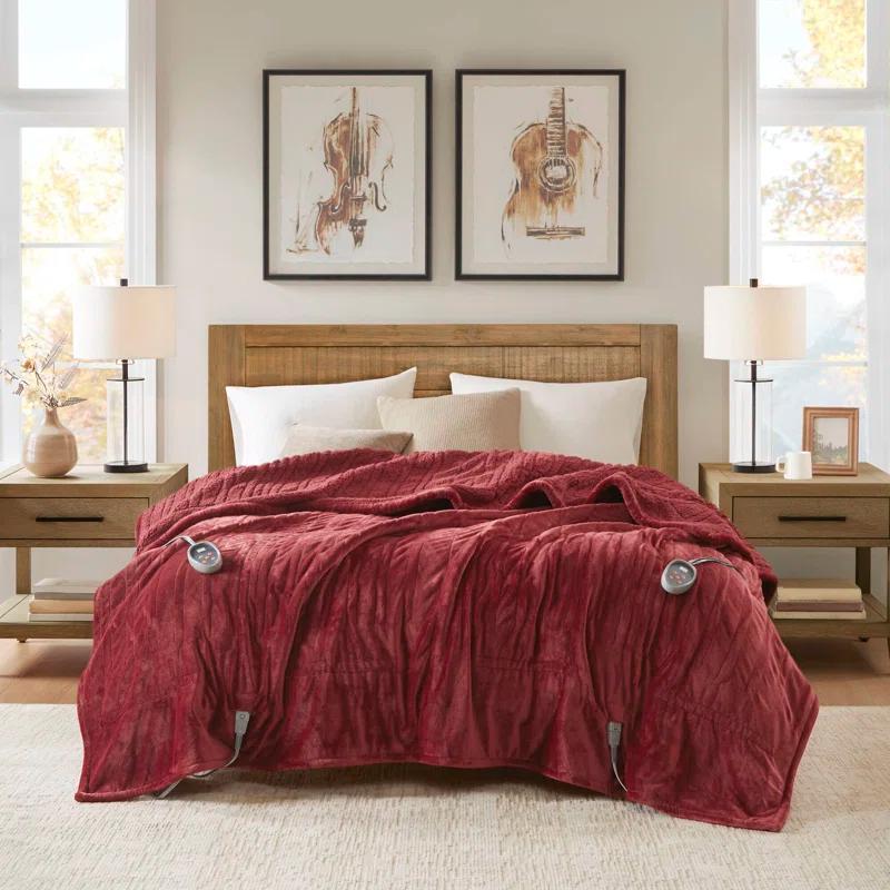 Woolrich Woolrich Heated Plush to Berber Blanket,Garnet,Twin