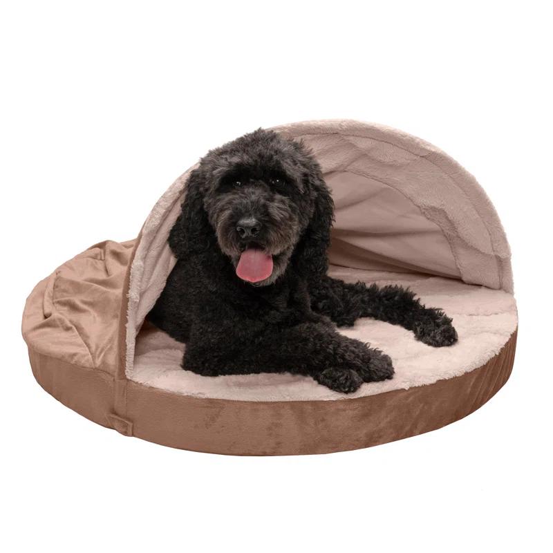 FurHaven Faux Sheepskin Round Hooded Orthopedic Dog Bed