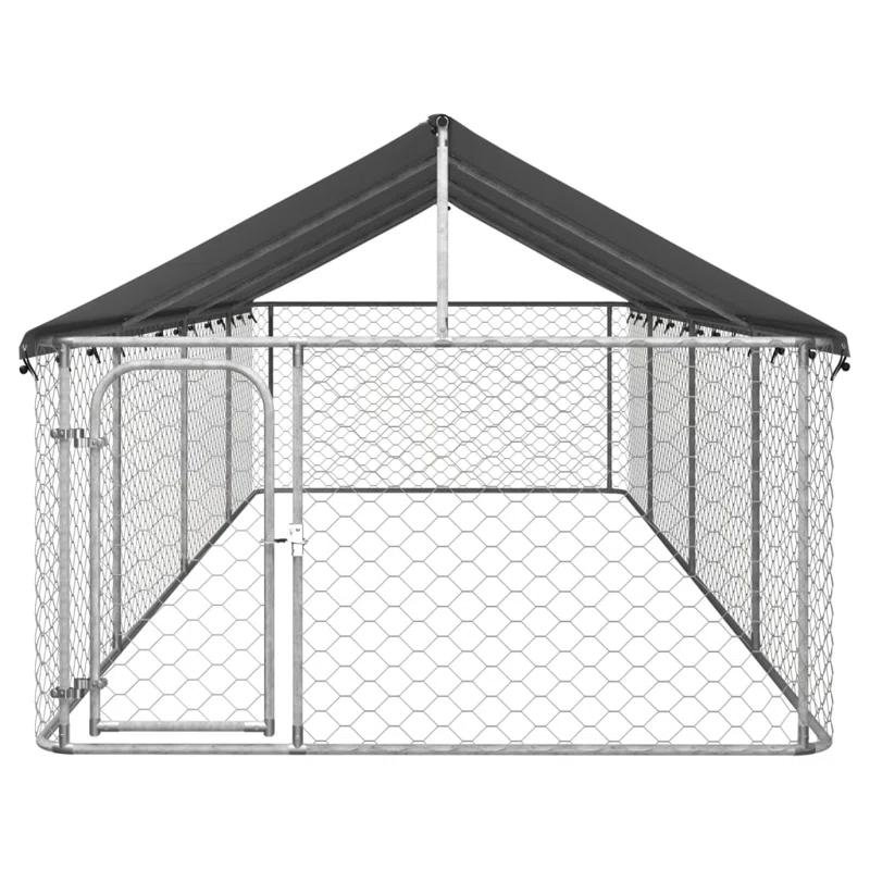 VidaXL 59.1'' H Galvanized Steel Yard Kennel With Door