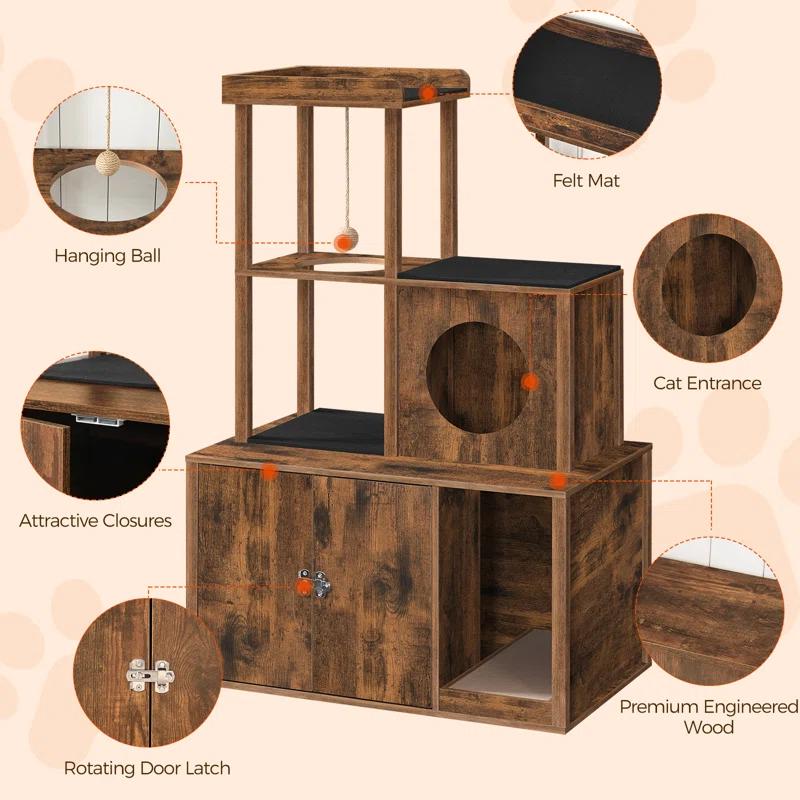 Archie & Oscar™ Cat Tree Hidden Cat Litter Box Furniture With Condo And Plush Ball