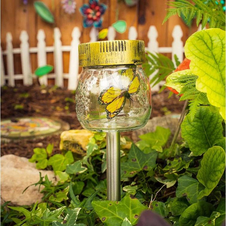 ForeverGiftsInc. Butterfly Jar Black Solar Powered Integrated LED Glass Pathway Light Pack (Set of 3)