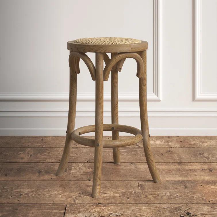 Dovecove Fredericksburg Round Rattan Seat Counter Stool with Solid Wood Frame