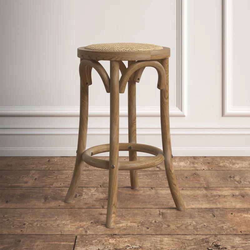 Dovecove Rae 24" Round Rattan Seat Counter Stool with Solid Wood Frame