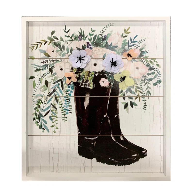 Prinz " Rain Boots With Raised Felt Flowers "