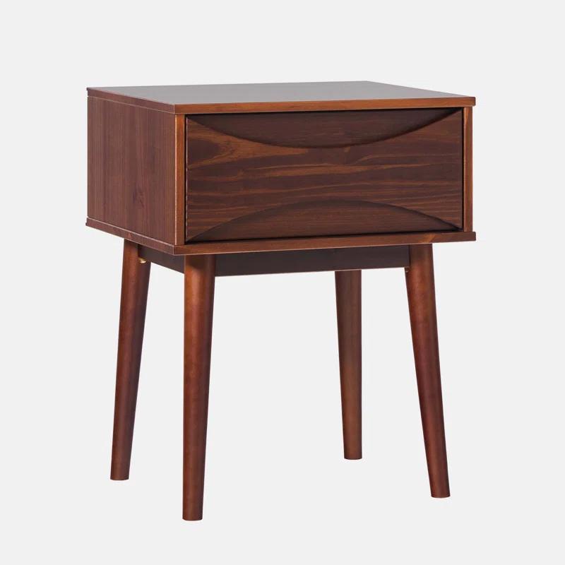 George Oliver Mid-Century Modern 1-Drawer Solid Wood Nightstand – Walnut