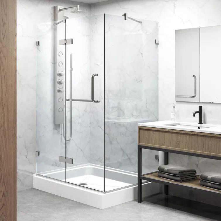 VIGO Monteray 48" W x 32" D x 79" H Hinged Frameless Shower Enclosure with 3/8 Clear Glass & Base VG6011BNCL48WL