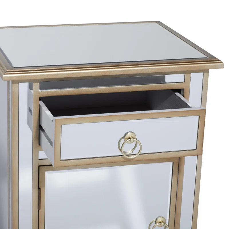 Mercer41 Alpena Glass Mirrored 1 Drawer and 1 Door Beige Cabinet