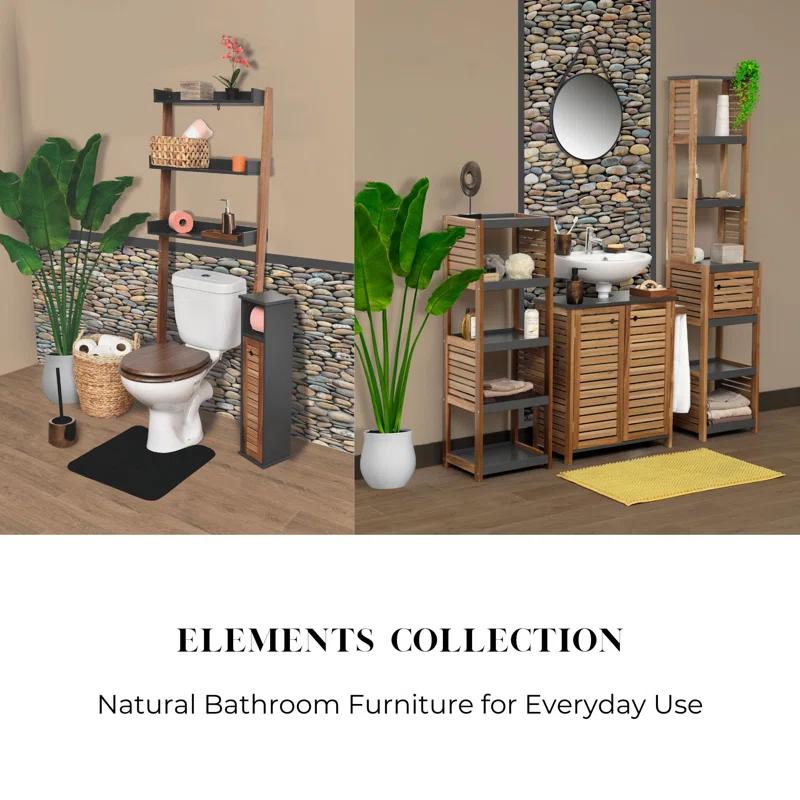 Evideco Brown and Gray Under Sink Cabinet with U-Shaped Cut-Out, Double Vented Doors, Towel Holder - Elements Collection