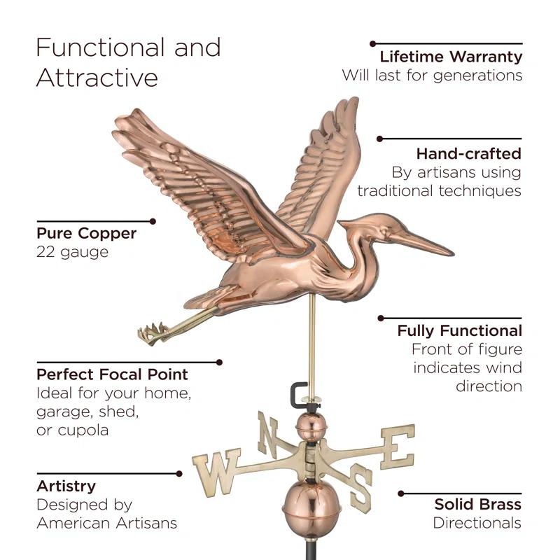 Blue Heron Bird Copper Weathervane