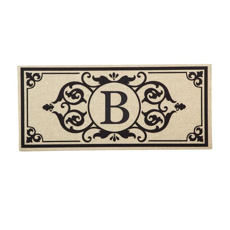 Evergreen Enterprises, Inc Monogram Cambridge Monogram Burlap Sassafras Switch 22 in. x 10 in. Non-Slip Indoor Door Mat