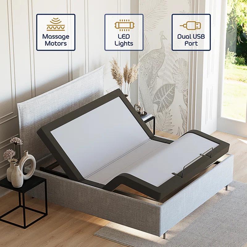 Clara Clark Clara Clark Massaging Zero Gravity, Zero Clearance Adjustable Bed with Wireless Remote, USB Ports & LED Lights